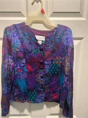 Studio C Multicolor Purple Floral Button-Front Jacket